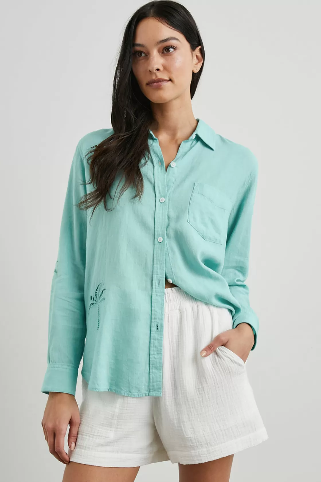 Rails CHARLI SHIRT - AQUA PALM TREE EYELET | Women Summer Collection | The Eco Collection