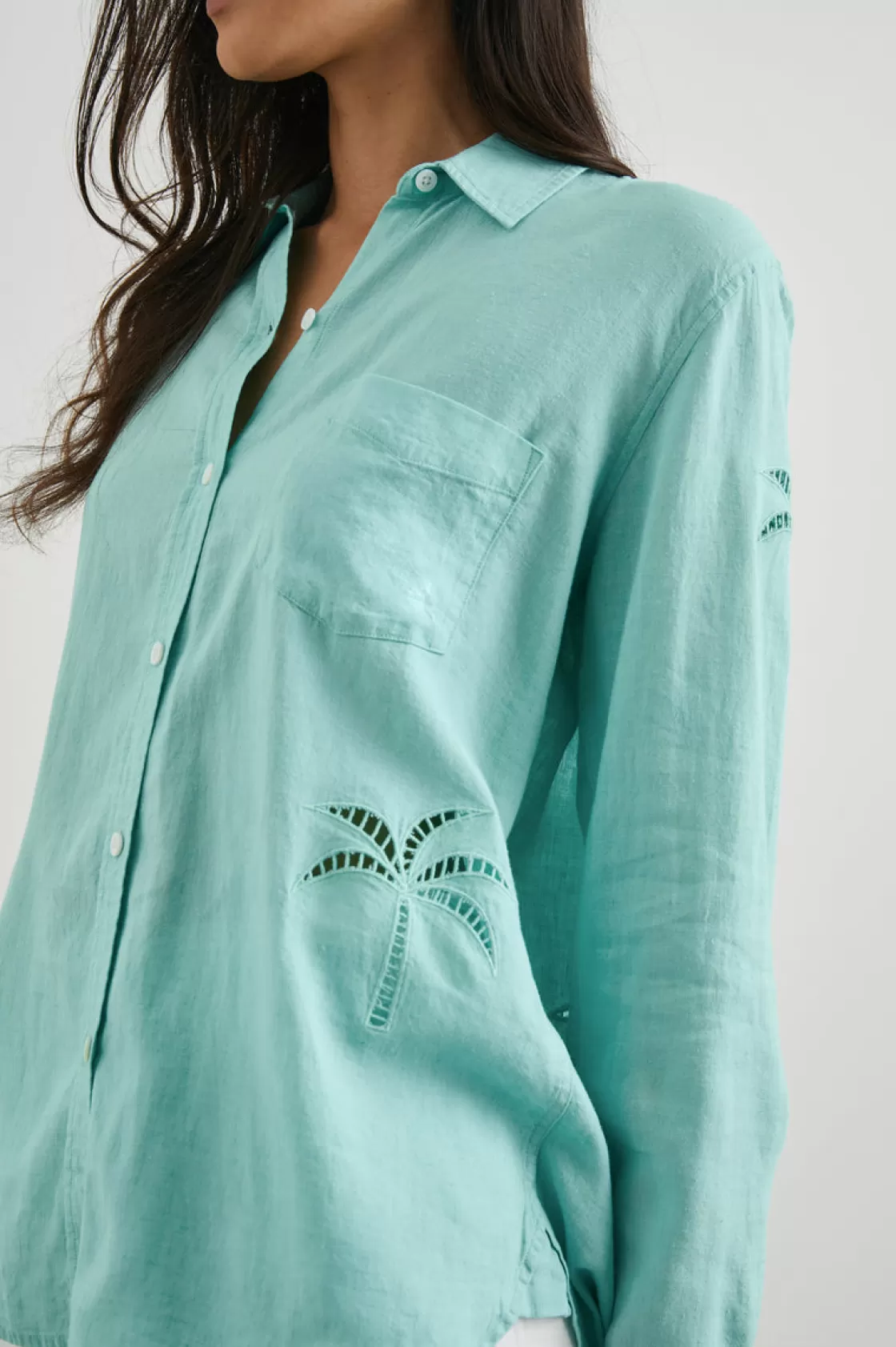 Rails CHARLI SHIRT - AQUA PALM TREE EYELET | Women Summer Collection | The Eco Collection