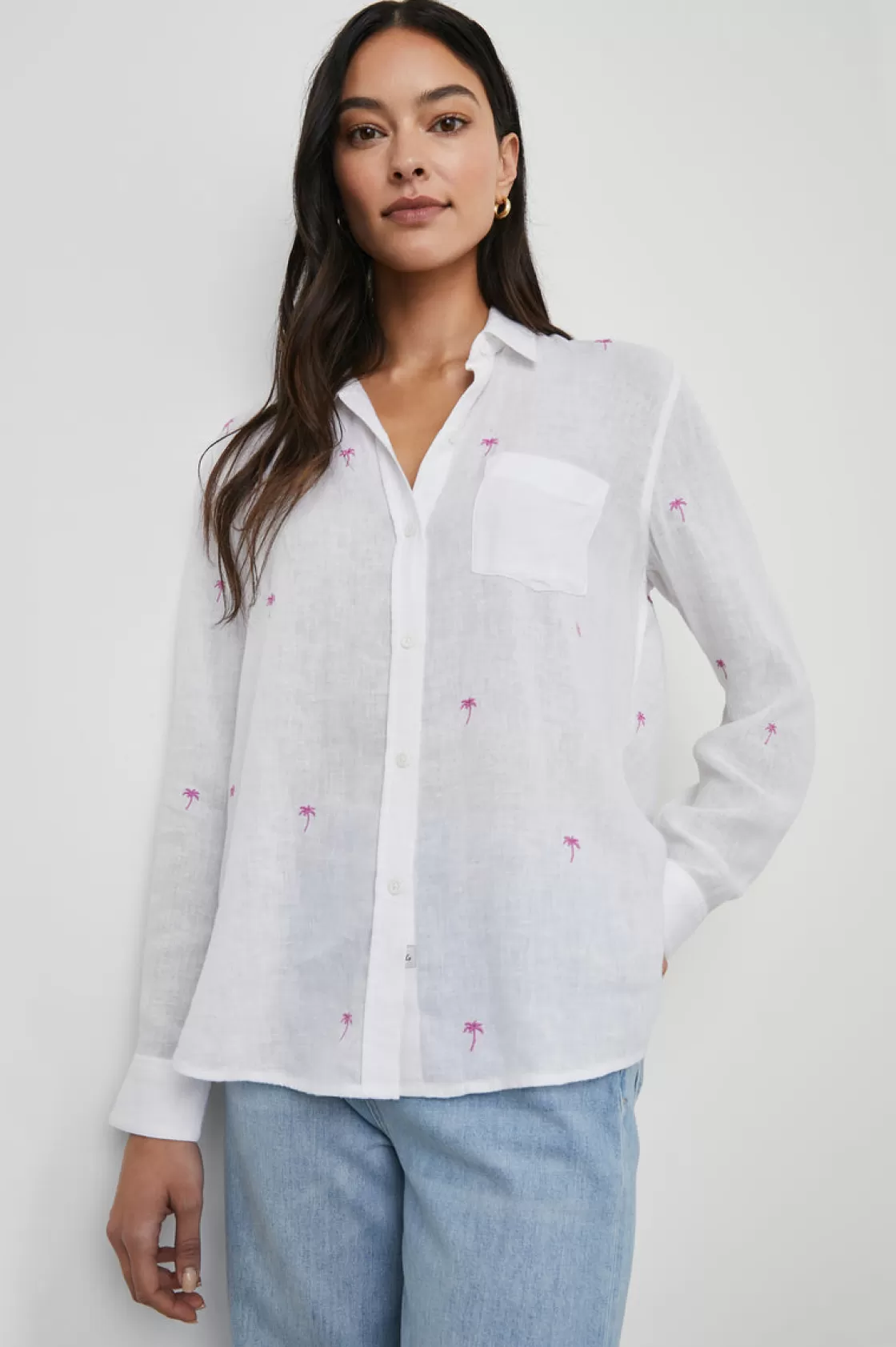 Rails CHARLI SHIRT - FUCHSIA EMBROIDERED PALMS | Women Summer Collection | The Eco Collection