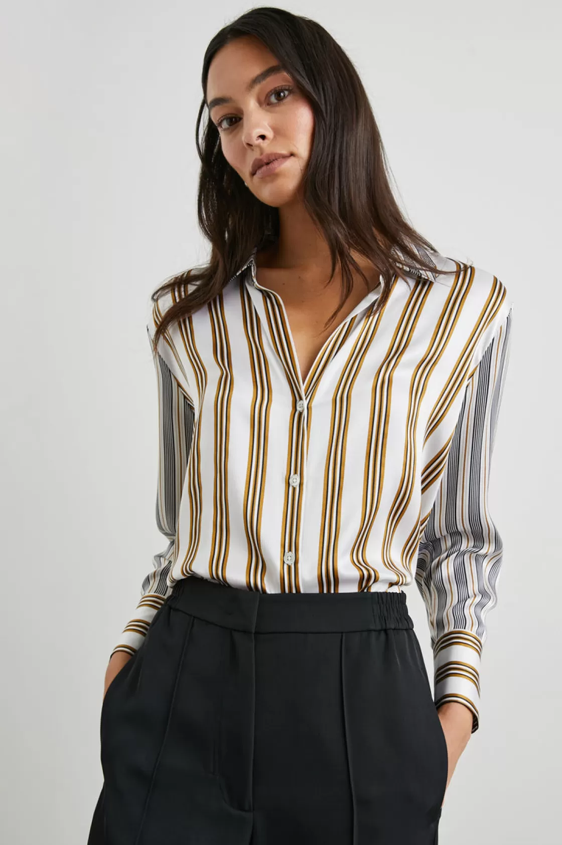 Rails DORIAN SHIRT - BRONZE MIX STRIPE | Women Satin Collection | Tops