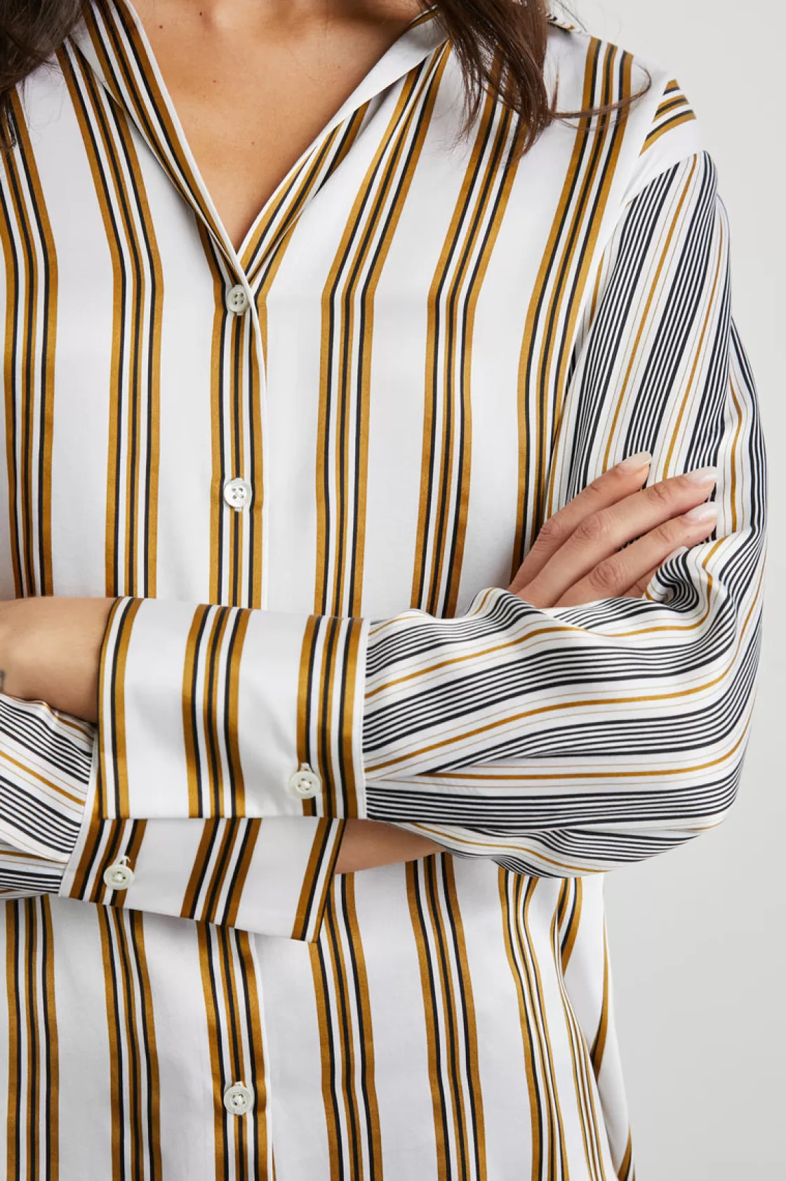 Rails DORIAN SHIRT - BRONZE MIX STRIPE | Women Satin Collection | Tops