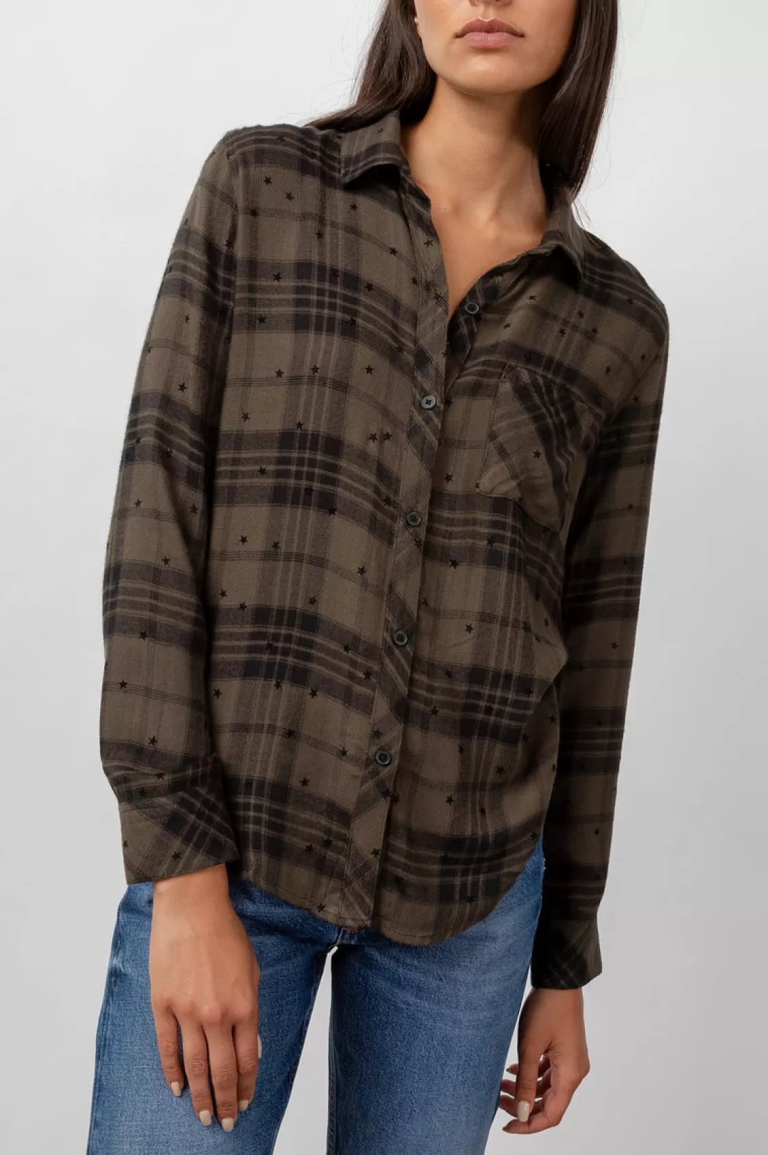 Rails HUNTER SHIRT - OLIVE SHADOW WITH FLOCKED STARS | Women Plaids