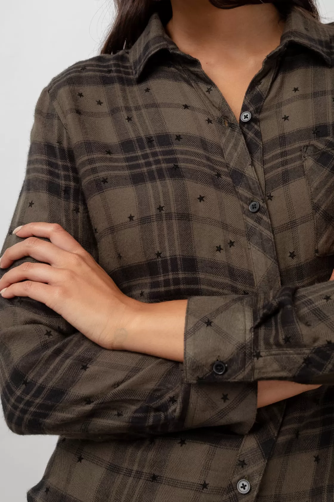 Rails HUNTER SHIRT - OLIVE SHADOW WITH FLOCKED STARS | Women Plaids