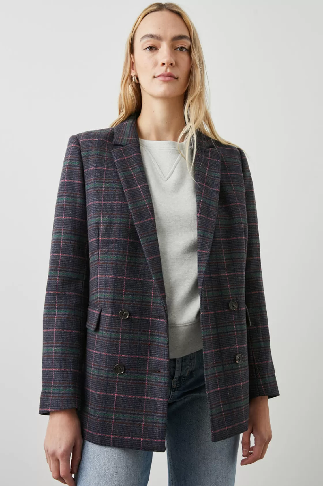 Rails JAC BLAZER - GRAPHITE CHAMBRAY PINK | Women Plaids | Jackets & Coats