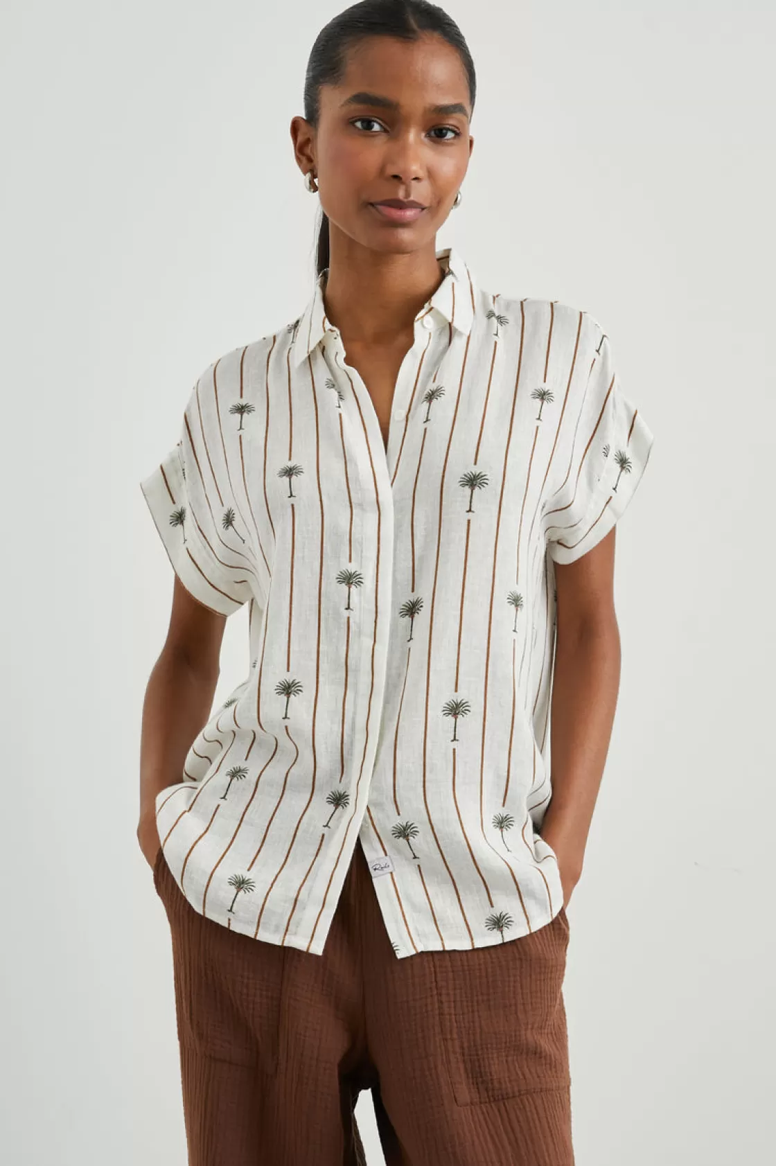 Rails JAMIE SHIRT - STRIPE PALMS | Women The Eco Collection | The Travel Edit