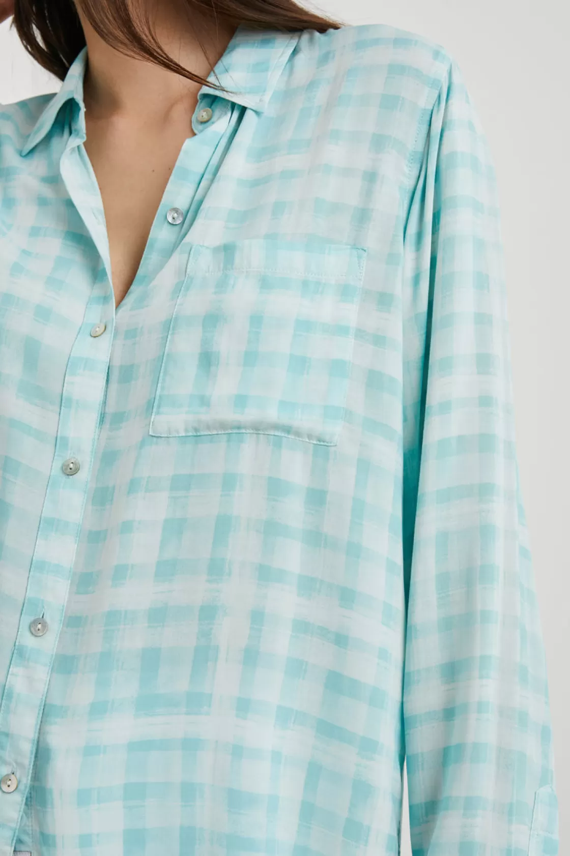 Rails JOSEPHINE SHIRT - AQUA PLAID | Women The Eco Collection | Tops