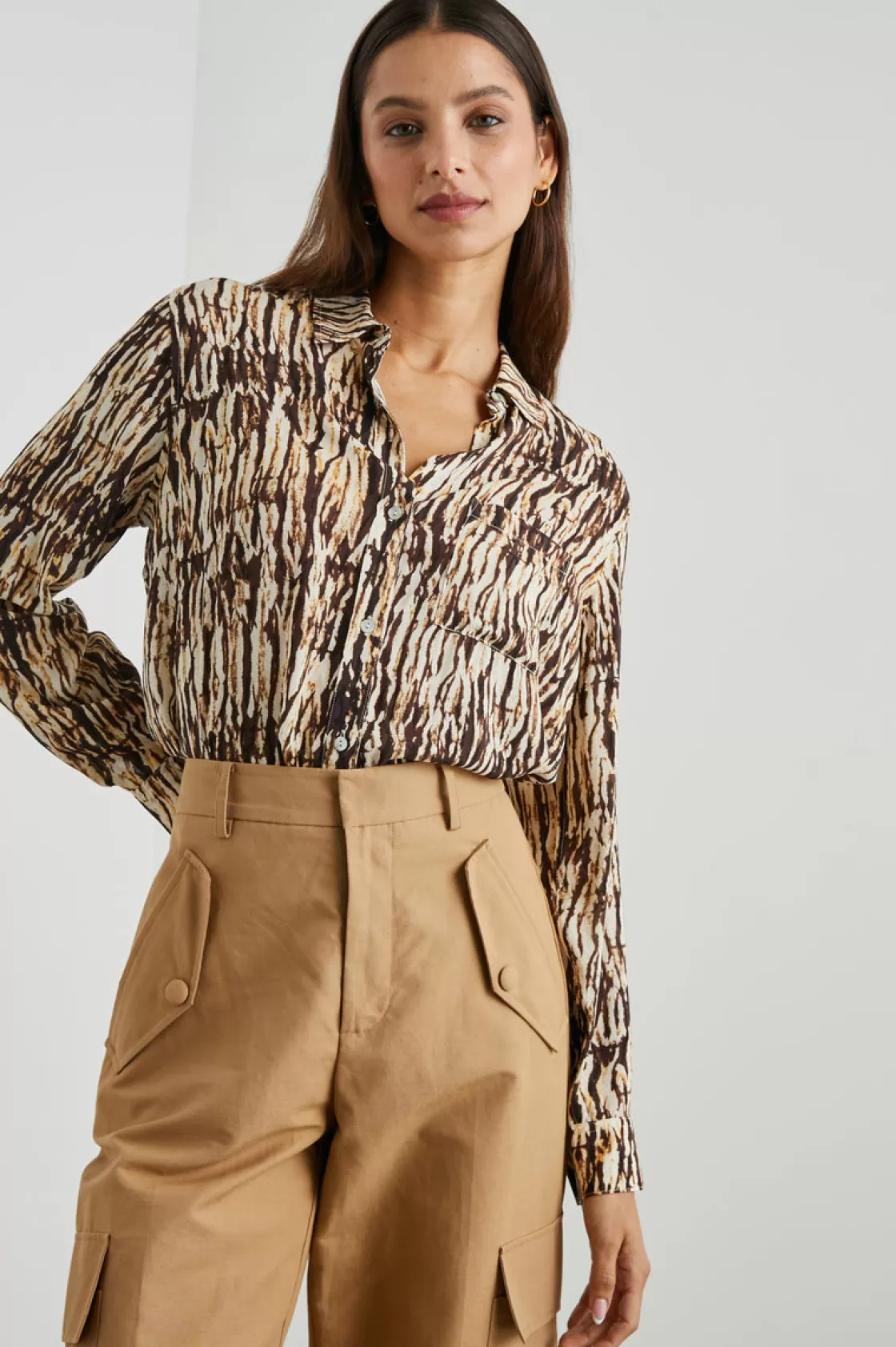 Rails JOSEPHINE SHIRT - NEUTRAL IKAT | Women The Eco Collection | Satin Collection