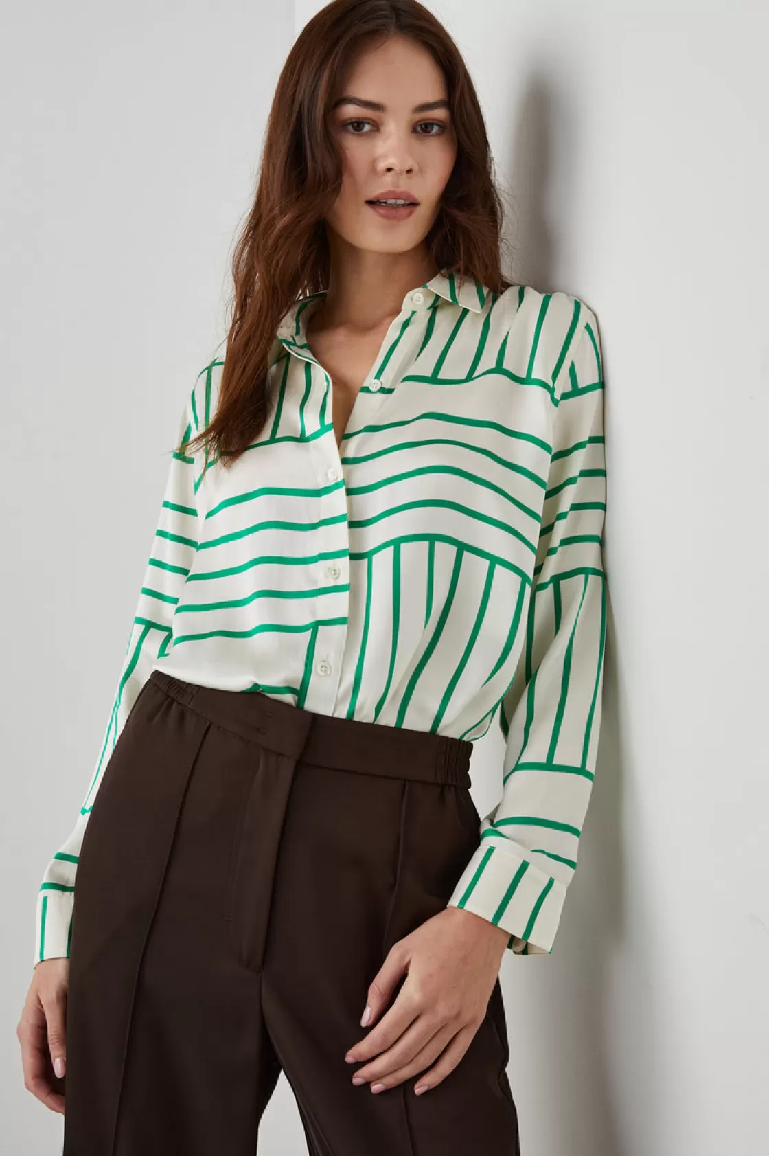 Rails MARA SHIRT - GREEN LINE ART | Women Satin Collection | Tops