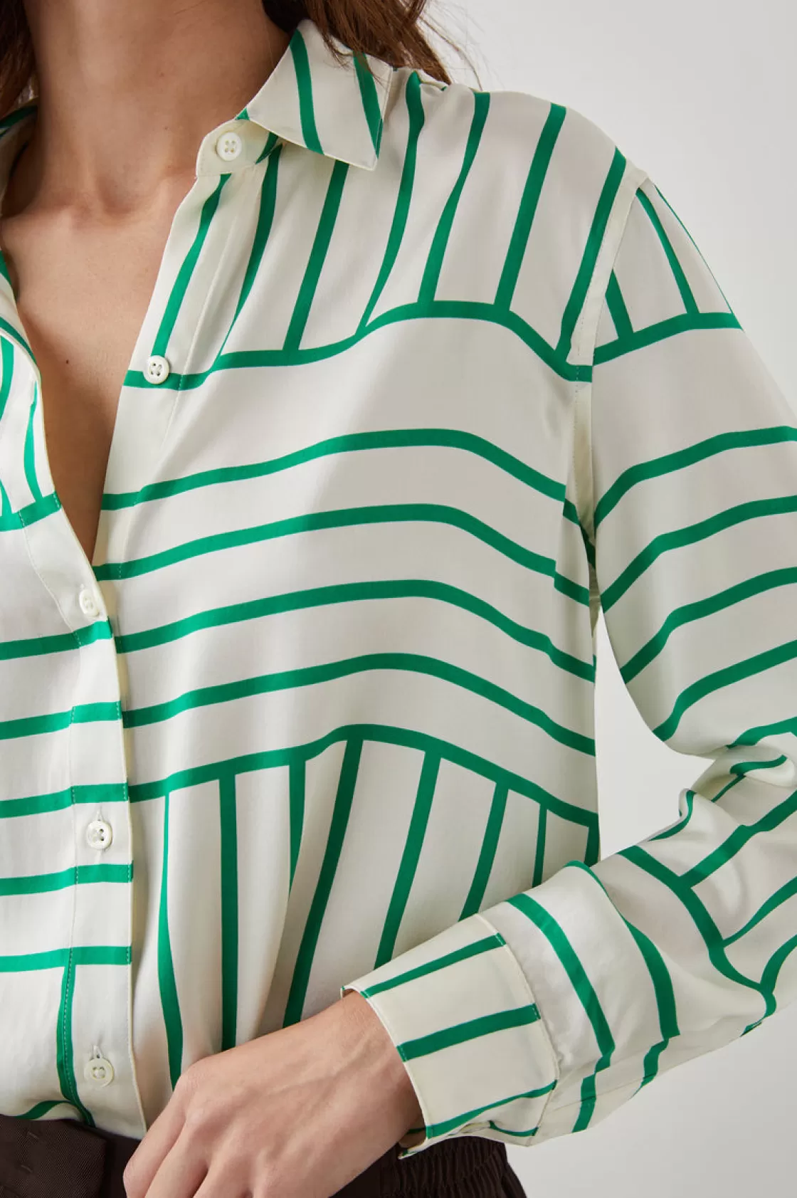 Rails MARA SHIRT - GREEN LINE ART | Women Satin Collection | Tops