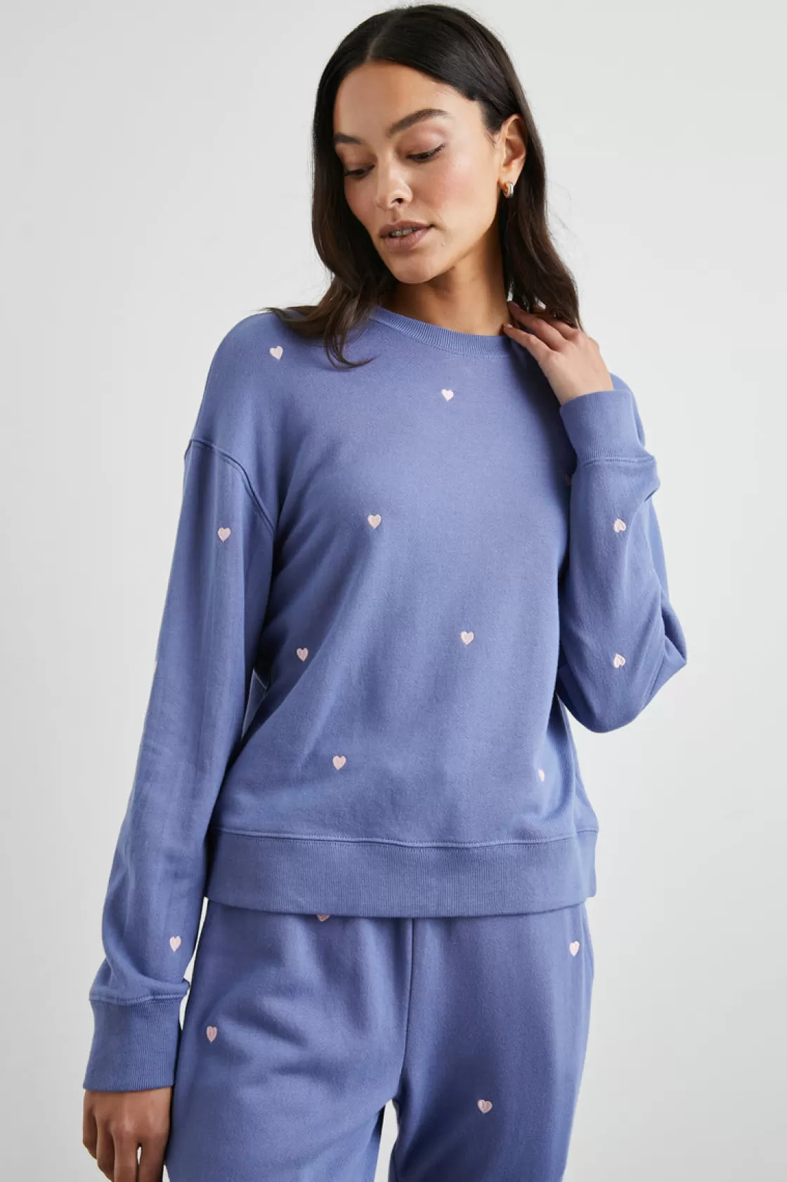 Rails RAMONA SWEATSHIRT - PINK PERIWINKLE HEARTS EMBROIDERY | Women Matching Sets | Lounge