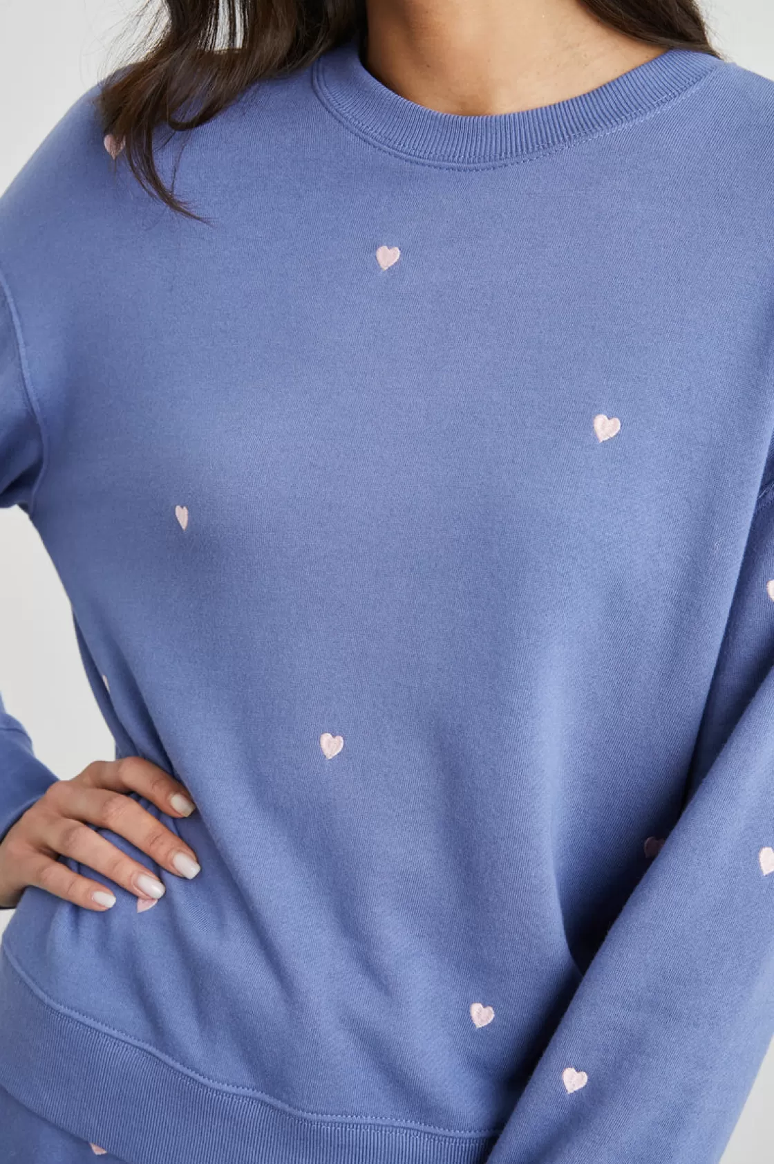 Rails RAMONA SWEATSHIRT - PINK PERIWINKLE HEARTS EMBROIDERY | Women Matching Sets | Lounge