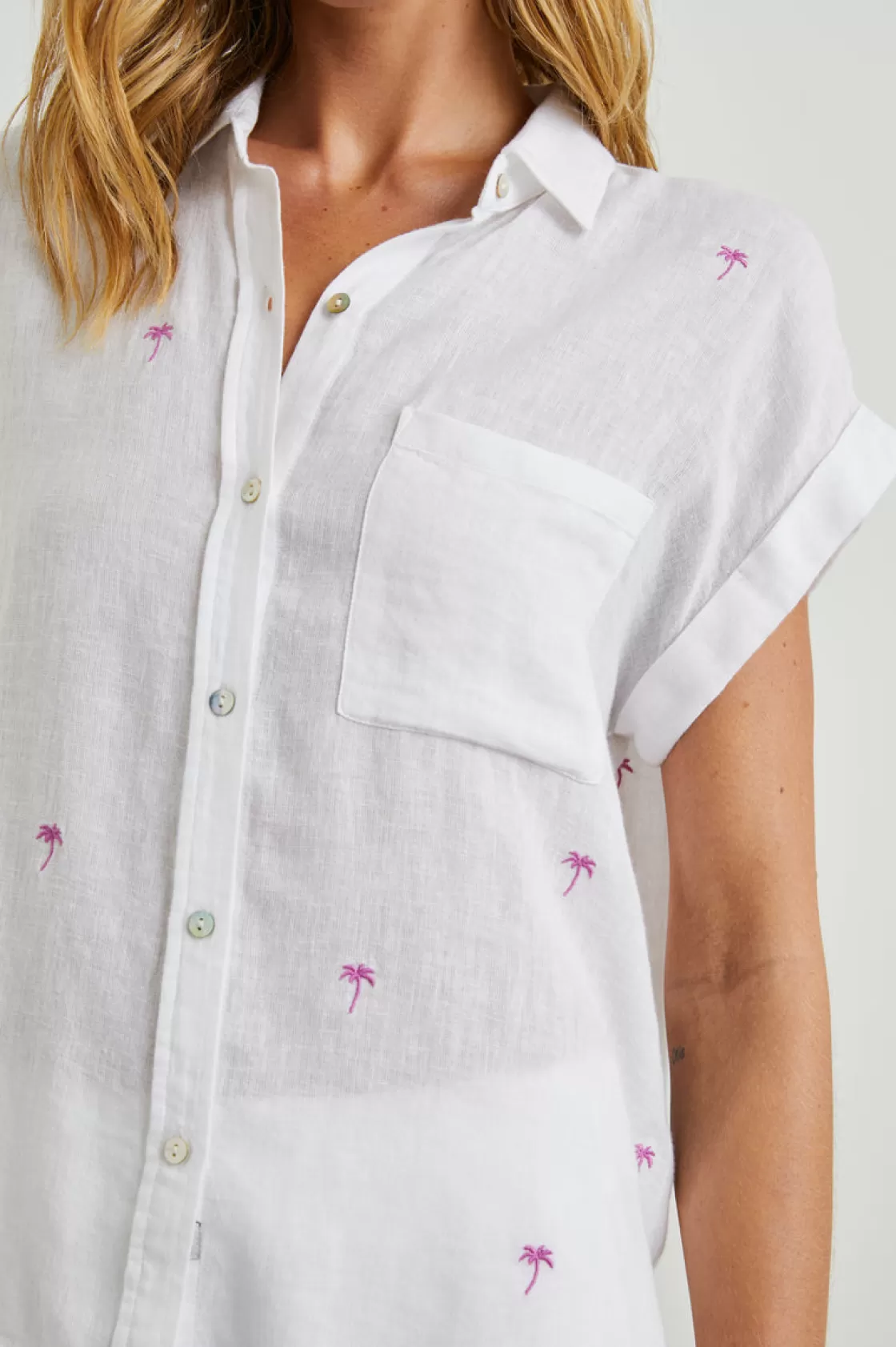 Rails WHITNEY SHIRT - FUCHSIA EMBROIDERED PALMS | Women Summer Collection | The Eco Collection