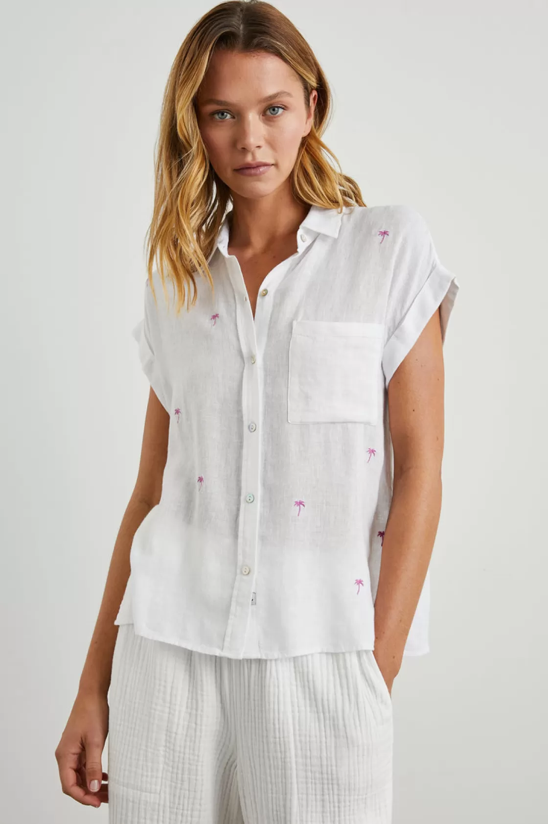 Rails WHITNEY SHIRT - FUCHSIA EMBROIDERED PALMS | Women Summer Collection | The Eco Collection