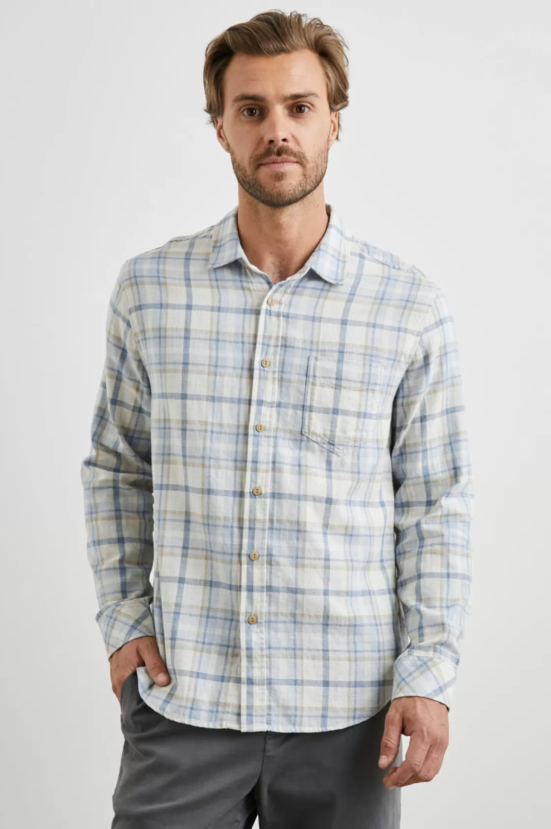 Rails WYATT SHIRT - OAT DENIM HEATHER | Plaids | The Wyatt Edit